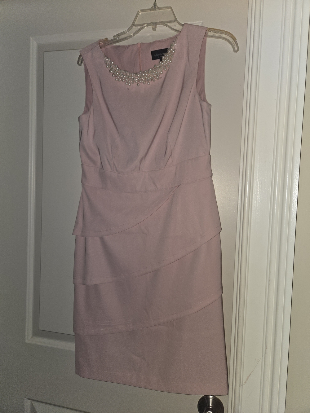 Connected Apparel Light Pink Sleeveless Dress with Beaded Neckline